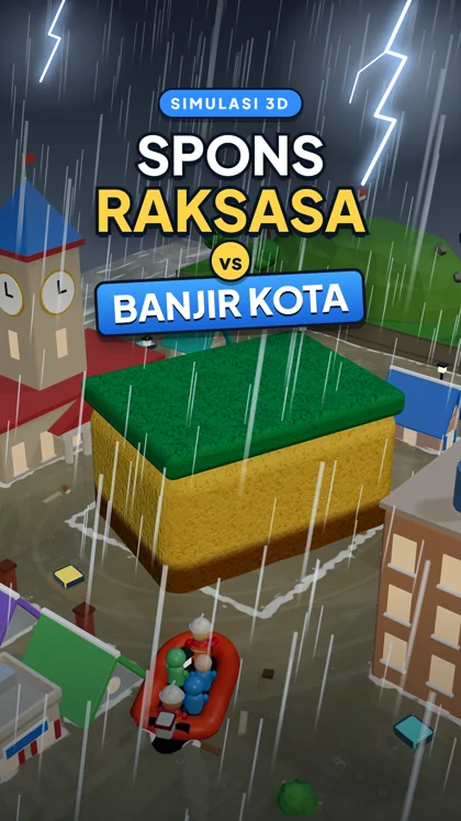 Spons raksasa di tengah kota yang banjir